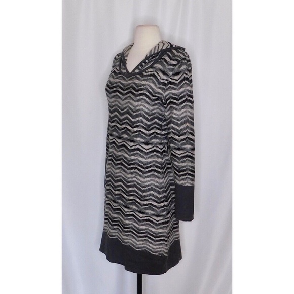 PRANA Meryl Hooded Sweater Dress Gray Chevron Stripes Knit Hoodie Medium - Picture 6 of 16
